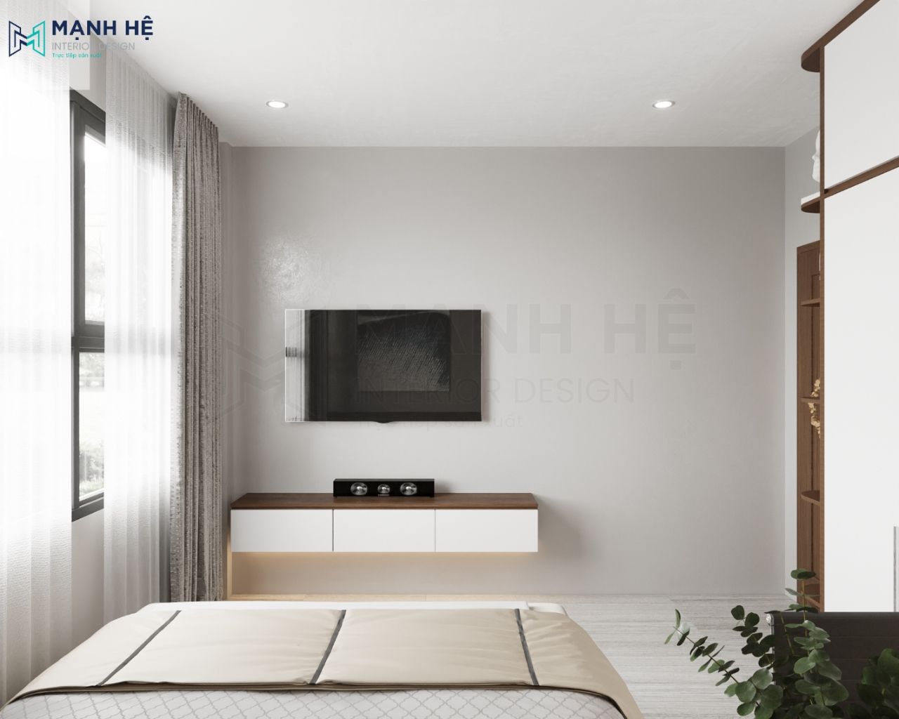 Kệ tivi nhỏ với tông màu trắng chủ đạo cho gia chủ tối ưu diện tích sử dụng