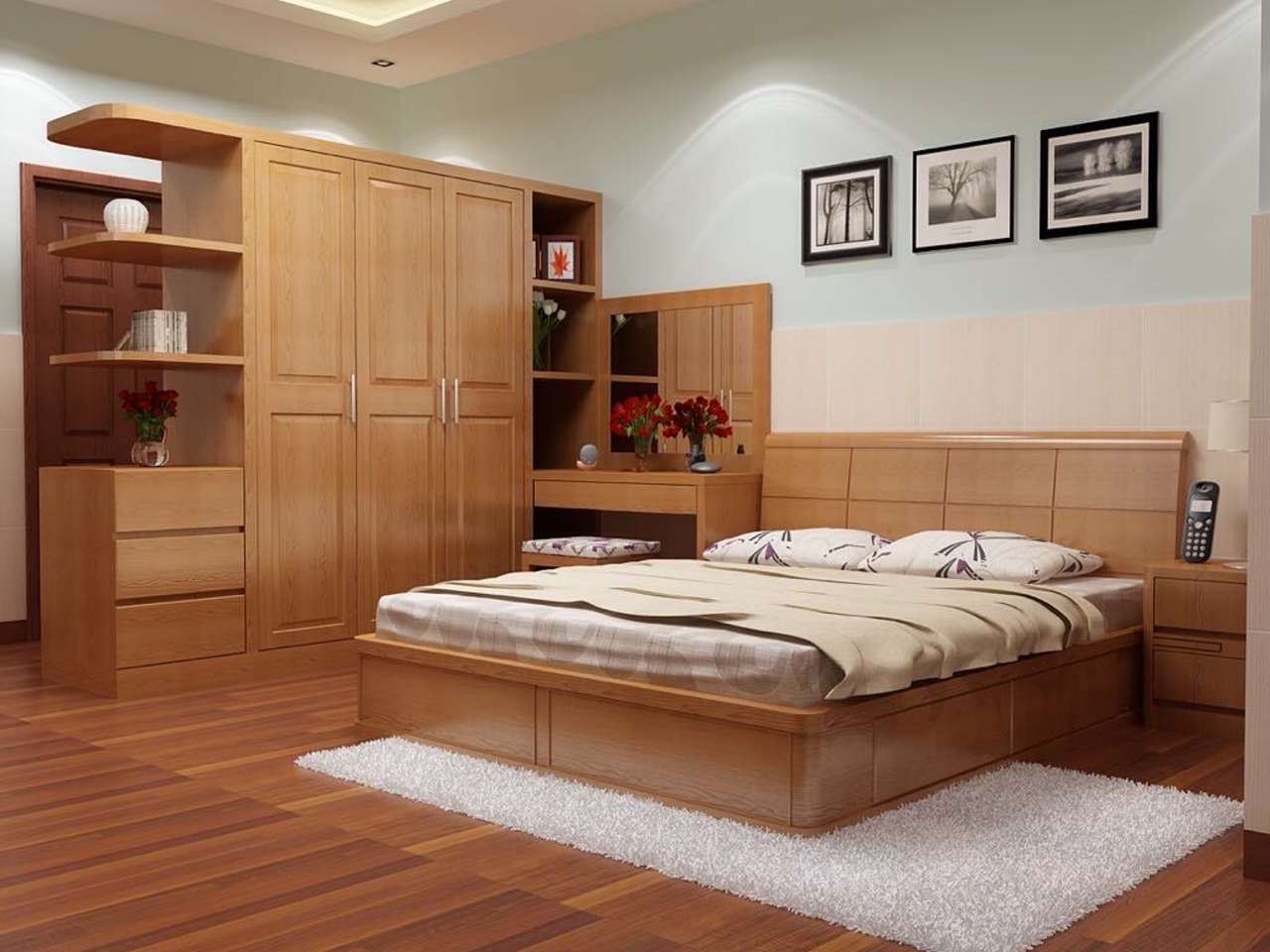 Giường gỗ sồi đẹp giúp tô điểm không gian phòng ngủ