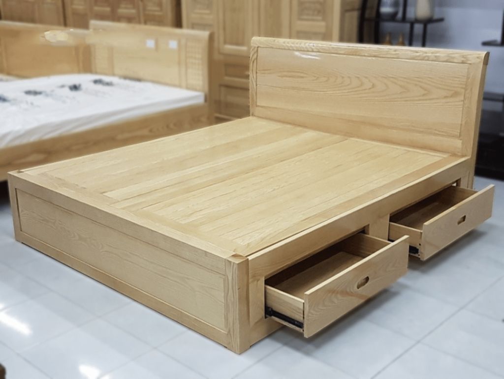 Giường gỗ sồi thông minh có thêm các hộc chứa đồ tiện dụng