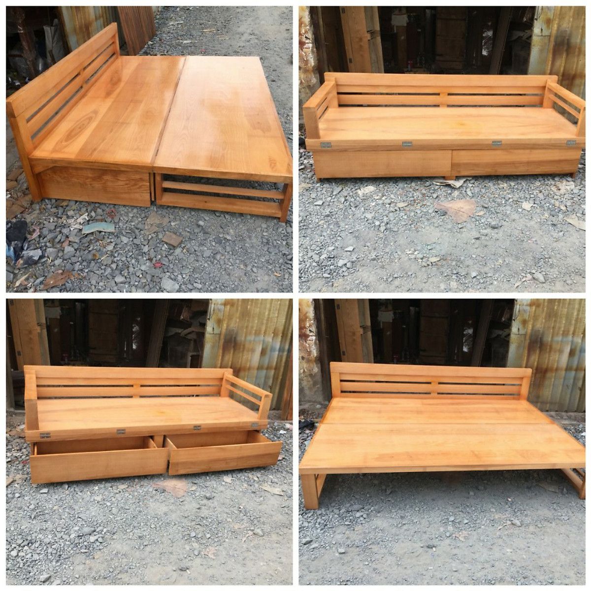 Giường gỗ sồi gấp gọn thành ghế sofa cực kỳ tiện lợi và linh hoạt