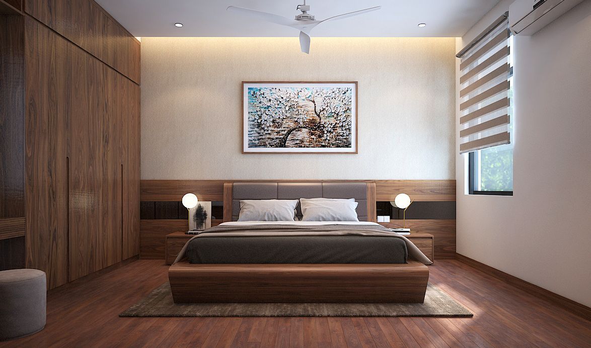 Thiết kế giường gỗ óc chó tối giản phong cách kiểu nhật