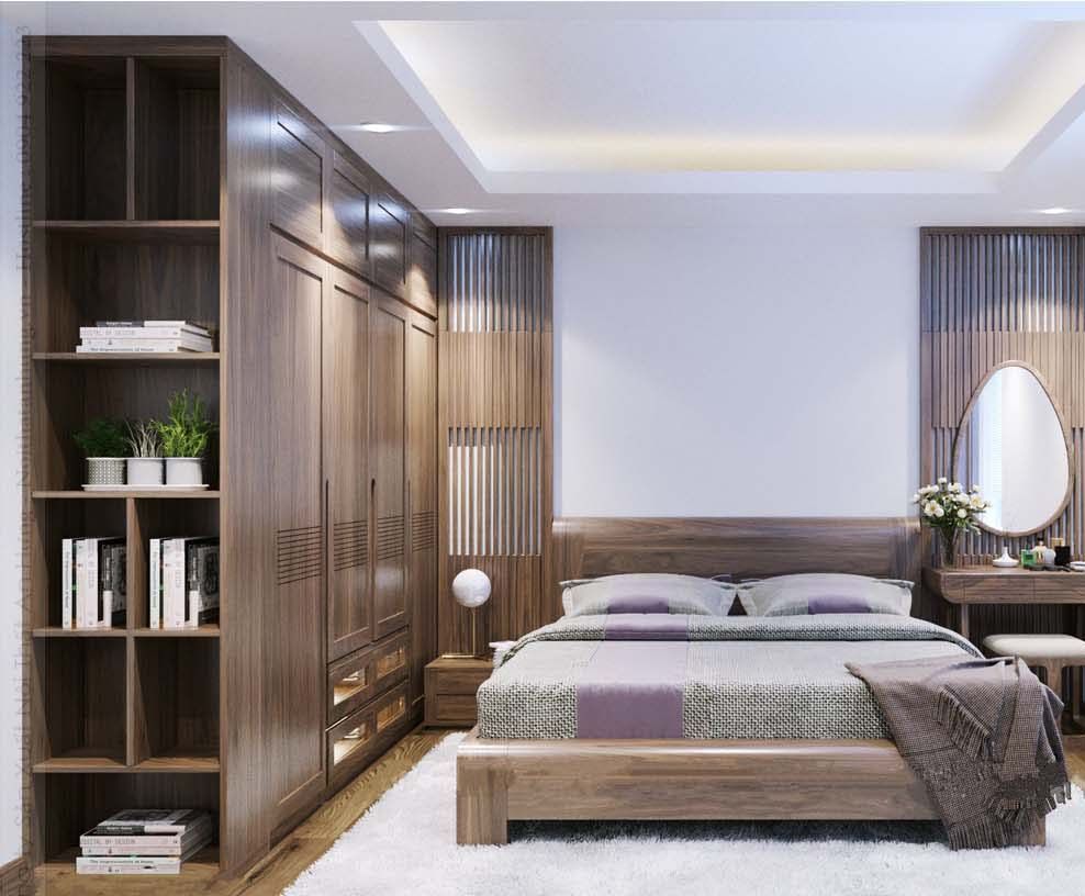 Thiết kế giường ngủ gỗ óc chó cao cấp thời thượng