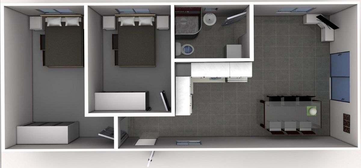 Nhà 50m2 - 2 phòng ngủ liền nhau phong cách hiện đại