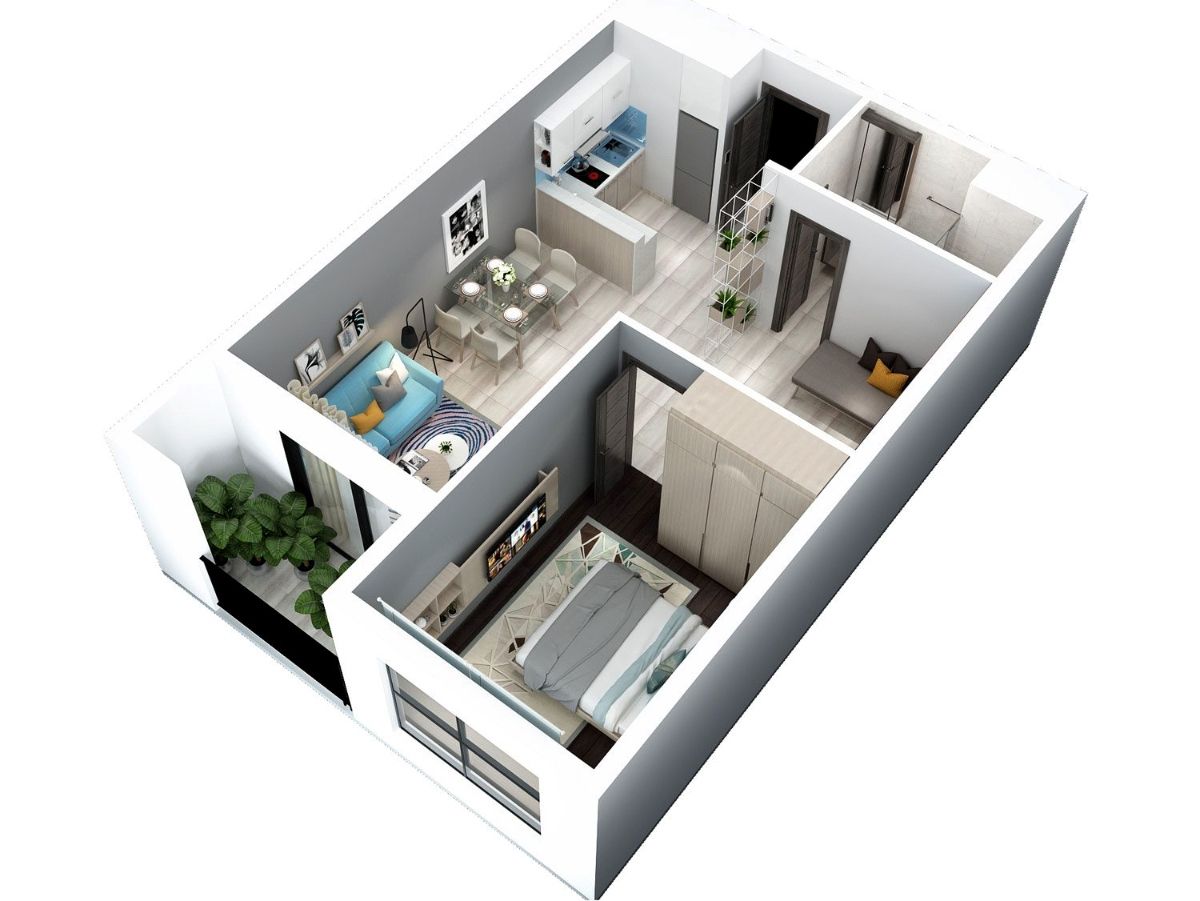 Lựa chọn thiết kế nhà 50m2 với phòng ngủ gam màu xám hiện đại