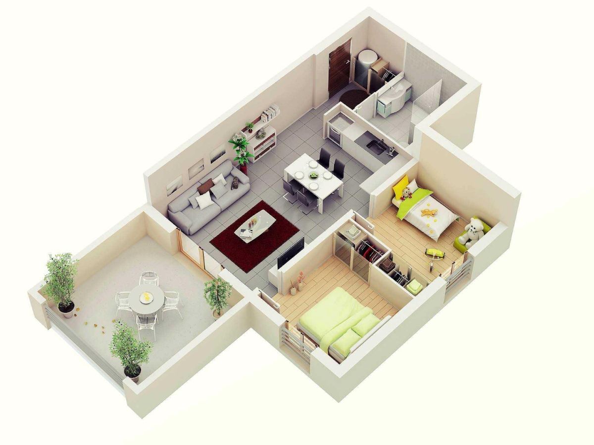 Mẫu nhà 2 phòng ngủ 50m2 đầy đủ tiện nghi và hợp lý