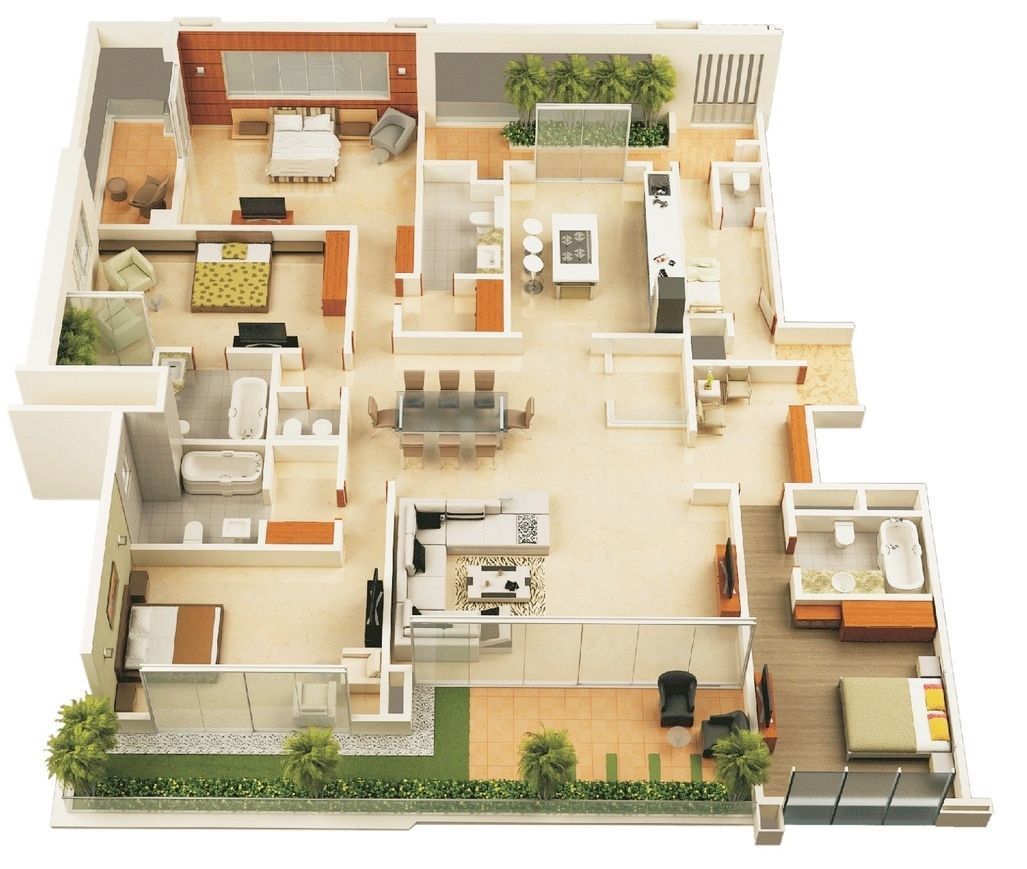 Mẫu thiết kế căn hộ 4 phòng ngủ diện tích lớn đơn giản nhưng rất hiện đại