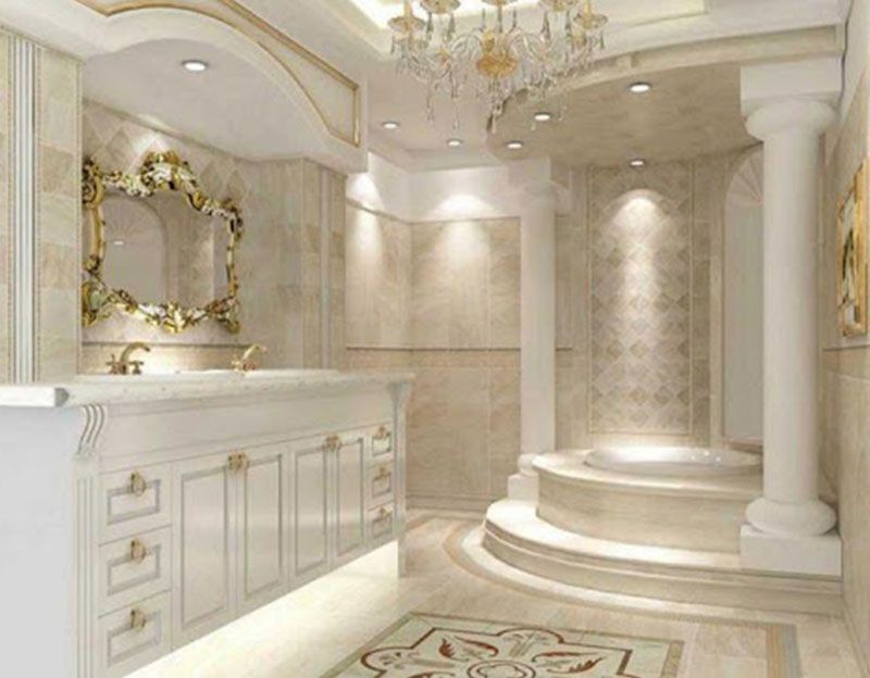 Mẫu nhà tắm phong cách cổ điển đẹp đến từng centimet với những đường phào chỉ trang trí đơn giản