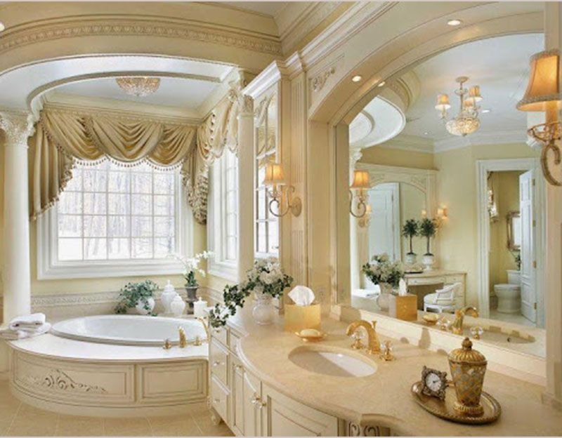 Mẫu thiết kế phòng tắm cổ điển nhẹ nhàng, tinh tế, sang trọng với màu trắng be chủ đạo