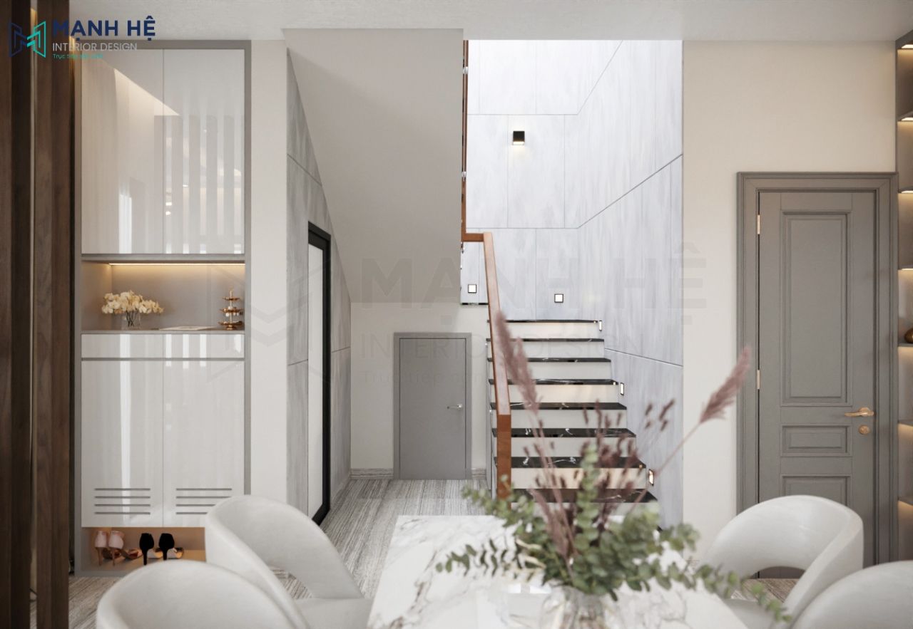 Tủ giày gỗ công nghiệp 2 cánh kết hợp với kệ chứa cho không gian trang trí và thuận tiện cho gia chủ hơn rất nhiều