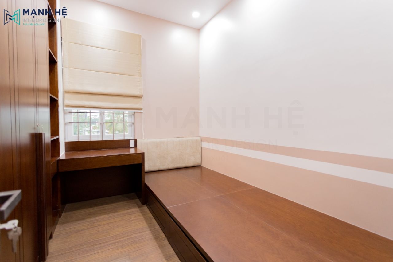Thi công nội thất phòng ngủ 02 với giường ngủ và tab đầu giường