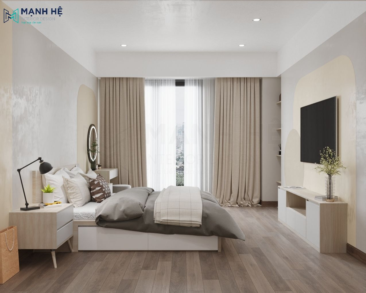 Hệ rèm cửa 2 lớp kết hợp đèn led tối ưu ánh sáng tạo cảm giác thoải mái cho gia chủ