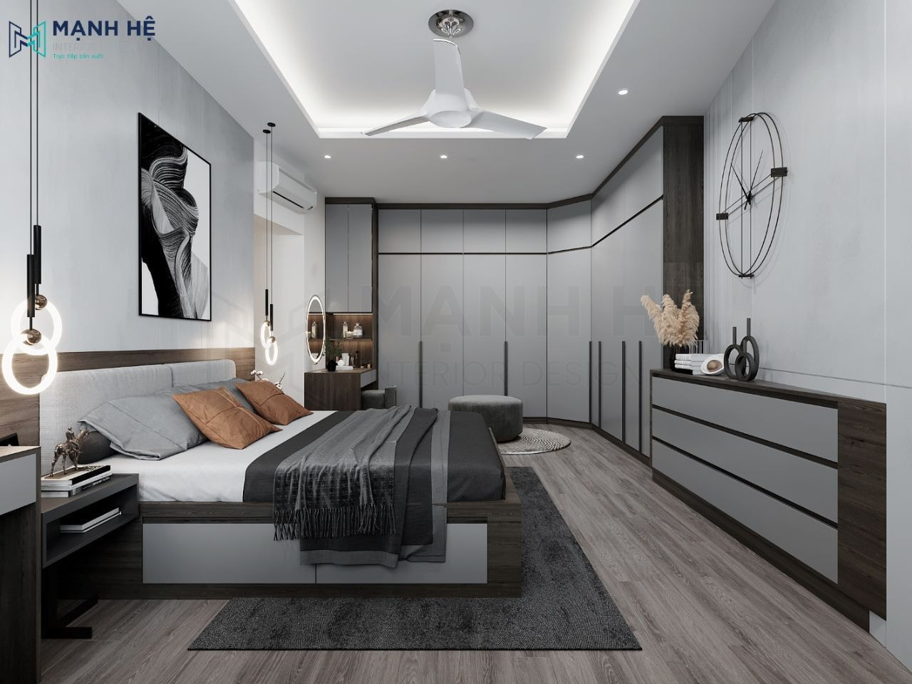 Điểm nhấn tủ quần áo góc chéo giúp tận dụng góc chết không gian