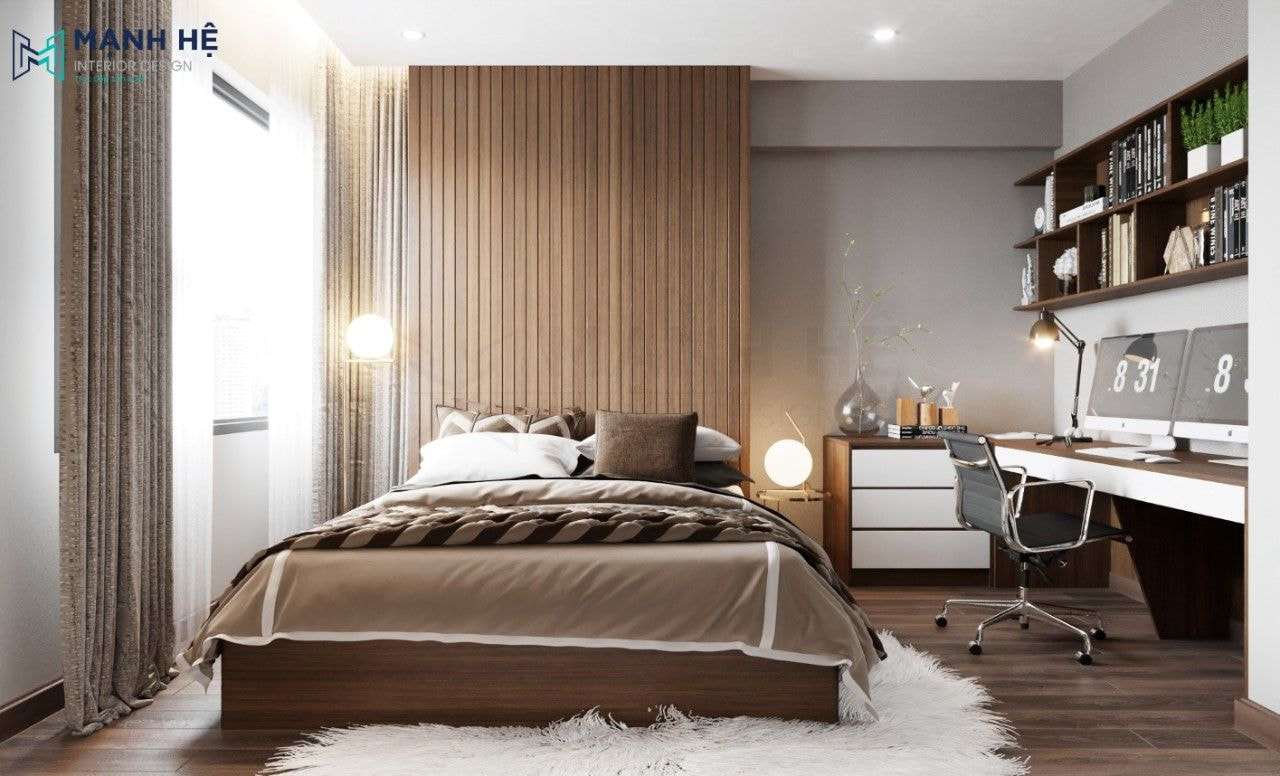 Vách ốp tường gỗ công nghiệp tạo điểm nhấn cho cả không gian