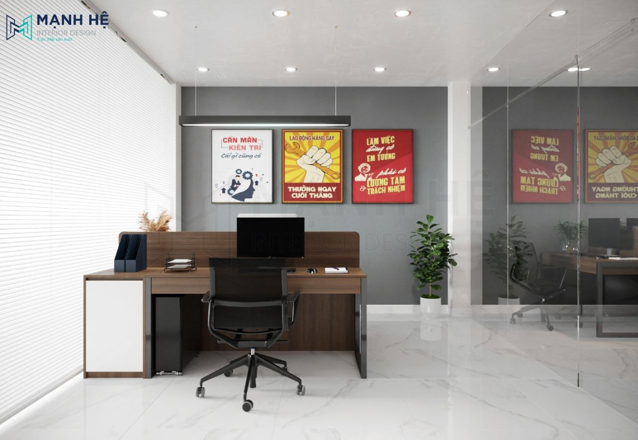 Thiết kế bàn làm việc đơn giản với chất liêu gỗ công nghiệp bền đẹp