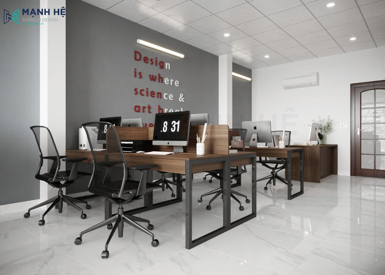 Thiết kế hệ bàn làm việc liền kề tạo sự gắn kết và các nhân viên cũng dễ dàng trao đổi với nhau hơn