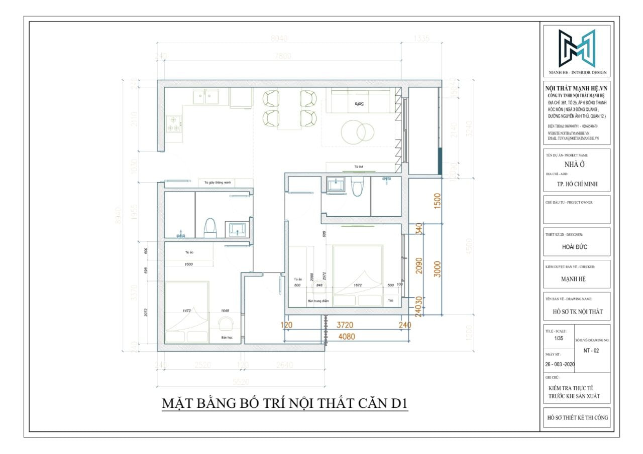 Thiết kế mặt bằng, xác định các vị trí để đặt nội thất