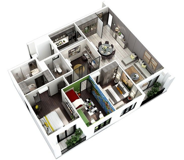 Mẫu bản vẽ nội thất căn hộ 3 phòng ngủ (2)