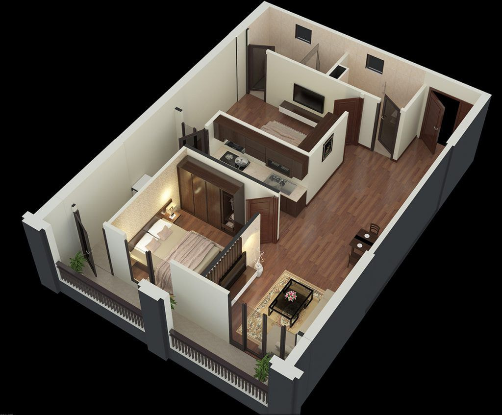 Mẫu bản vẽ nội thất chung cư 2 phòng ngủ (2)