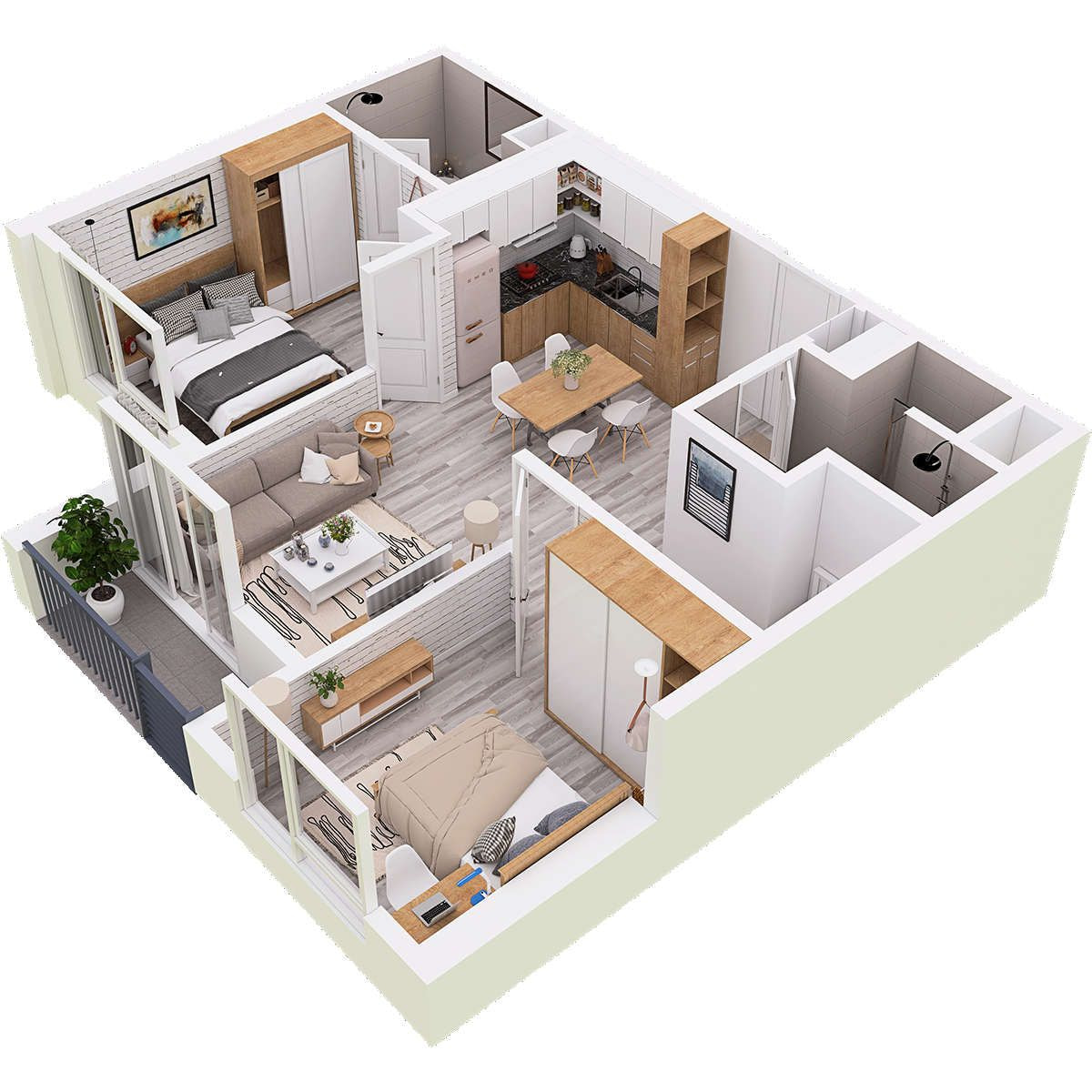 Mẫu bản vẽ nội thất chung cư 2 phòng ngủ (3)