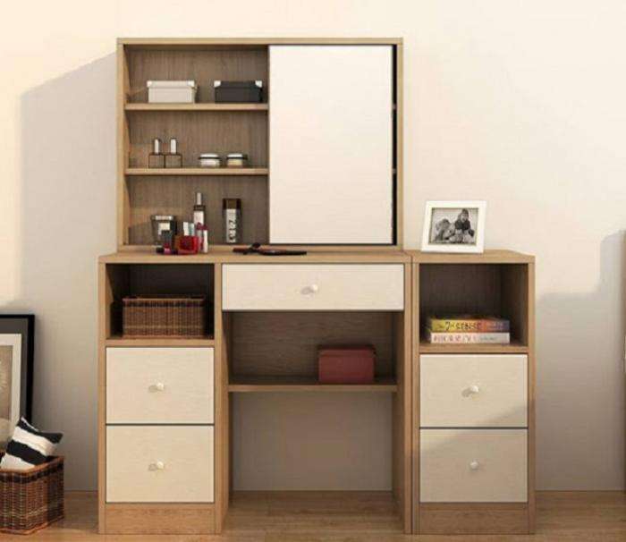 Bàn trang điểm cánh trượt kết hợp hệ tủ rời dễ dàng biến hóa thành bàn làm việc rộng rãi