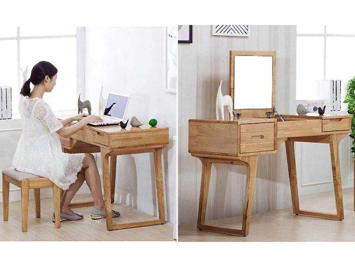 Bàn trang điểm gỗ tự nhiên với bề mặt rộng rãi cho gia chủ linh hoạt thành bàn làm việc