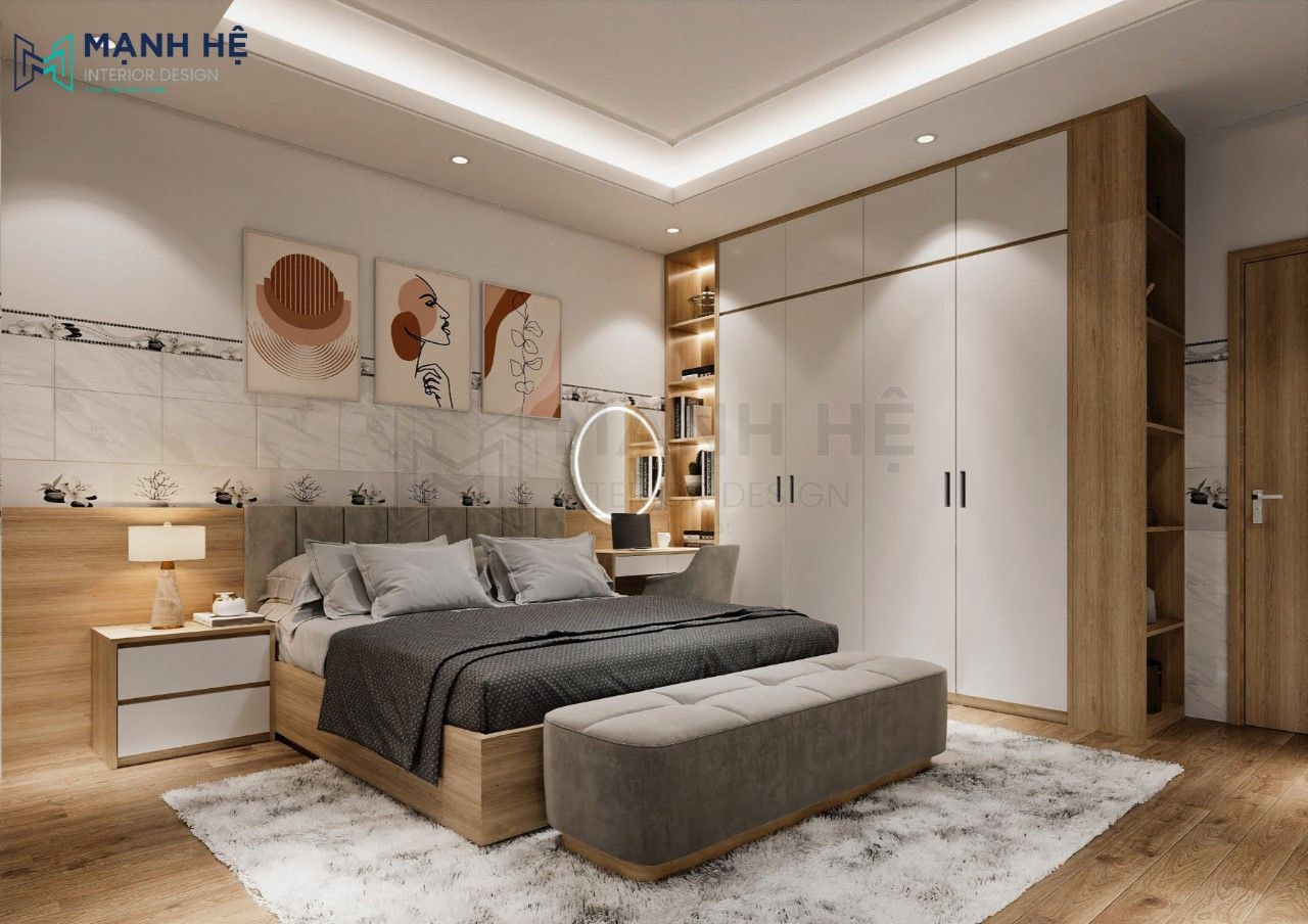 Mẫu 3: Tủ quần áo 4 cánh tích hợp 1 buồng làm kệ trang trí
