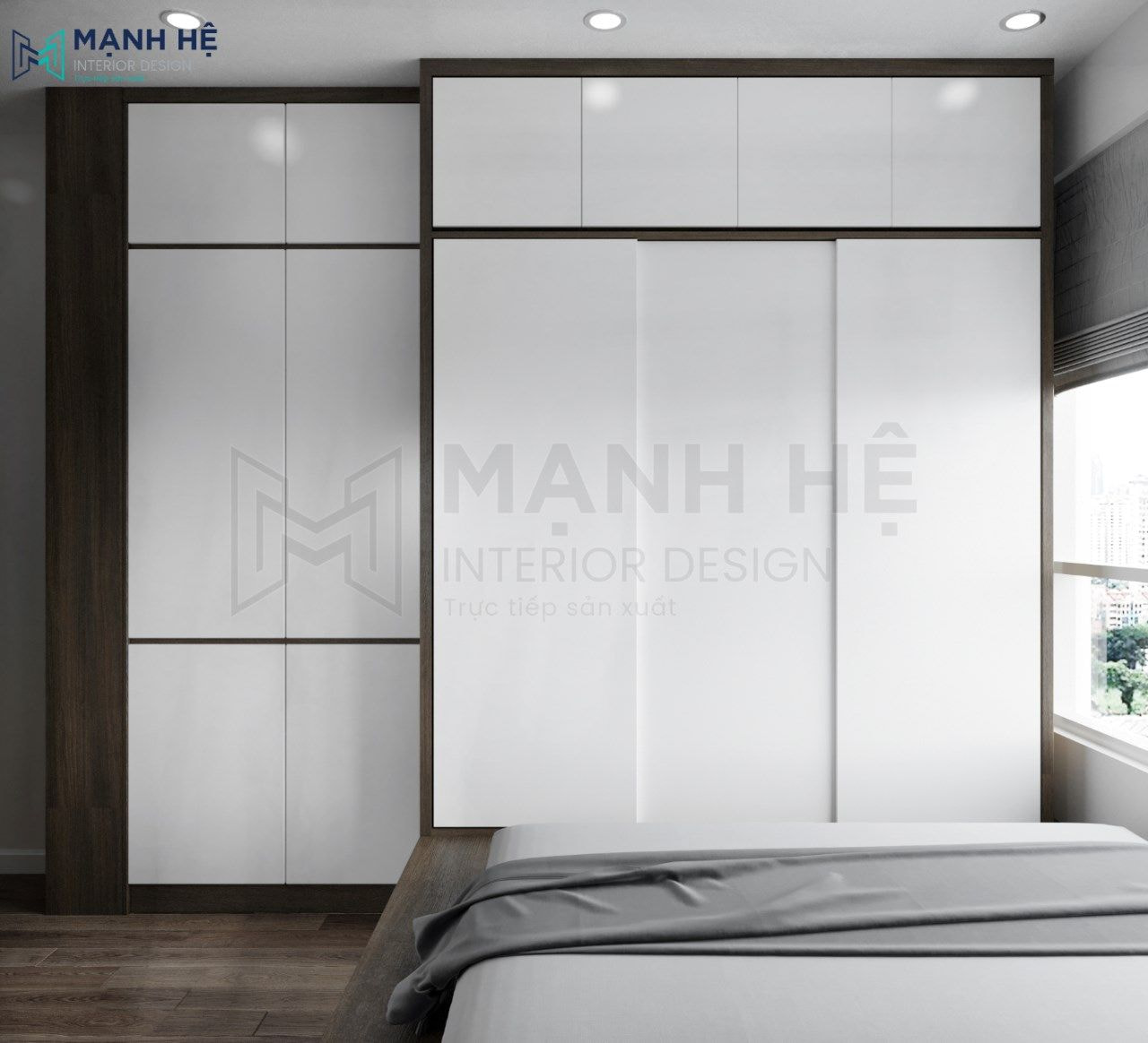 Mẫu 9: Tủ quần áo 5 cánh kết hợp thiết kế cánh lùa và cánh mở
