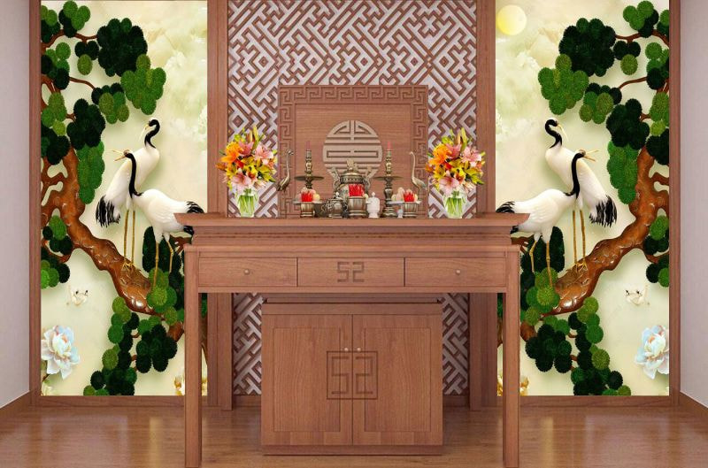 Hoạt tiết 3D giúp phòng thờ trở nên sống động và lung linh hơn
