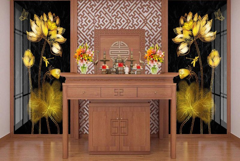Nét vẽ 3D giúp giấy dán tường trở nên sống động mang lại vẻ tôn nghiêm sang trọng cho phòng thờ