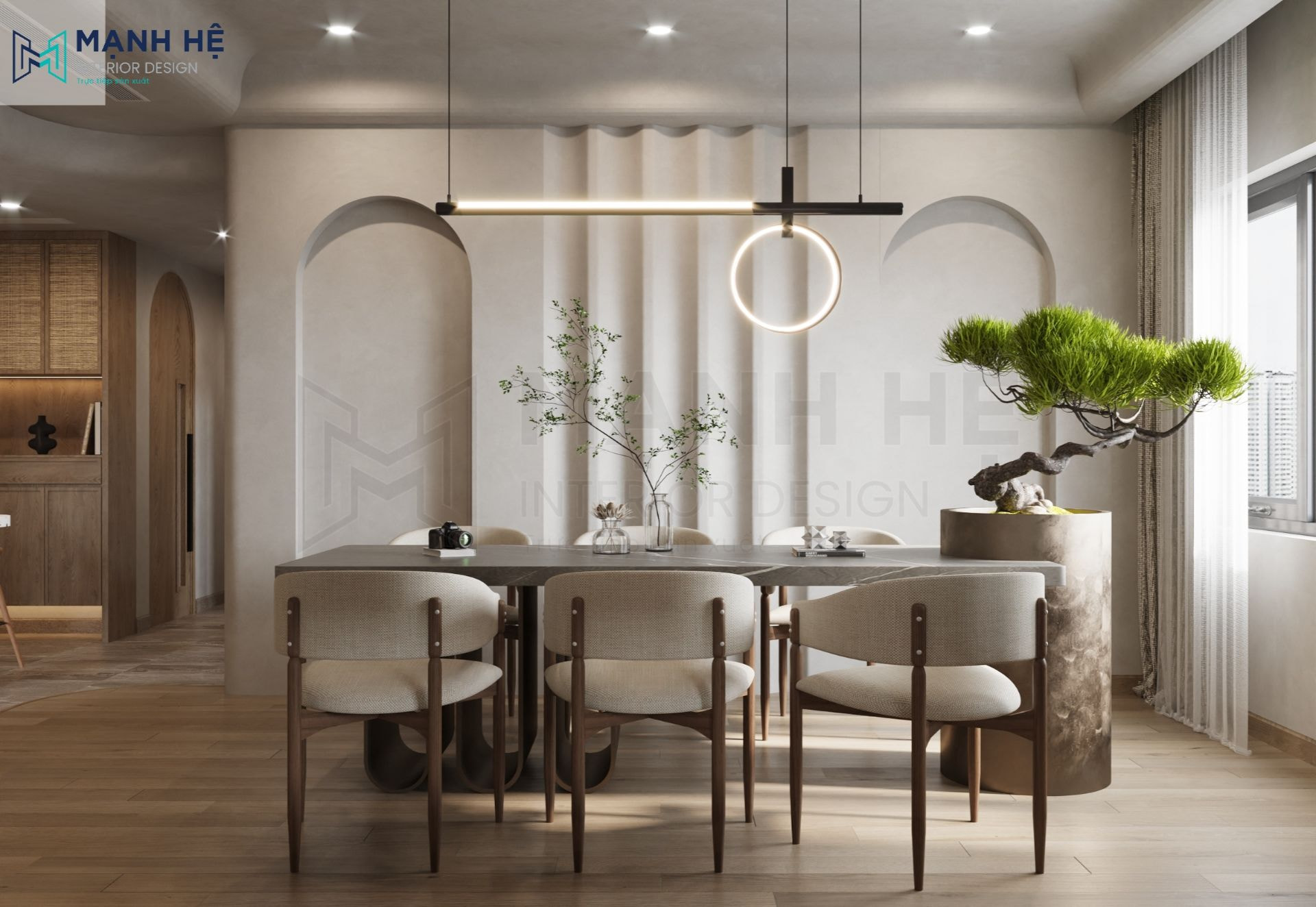 Không gian phòng bếp nhẹ nhàng và thanh thoát