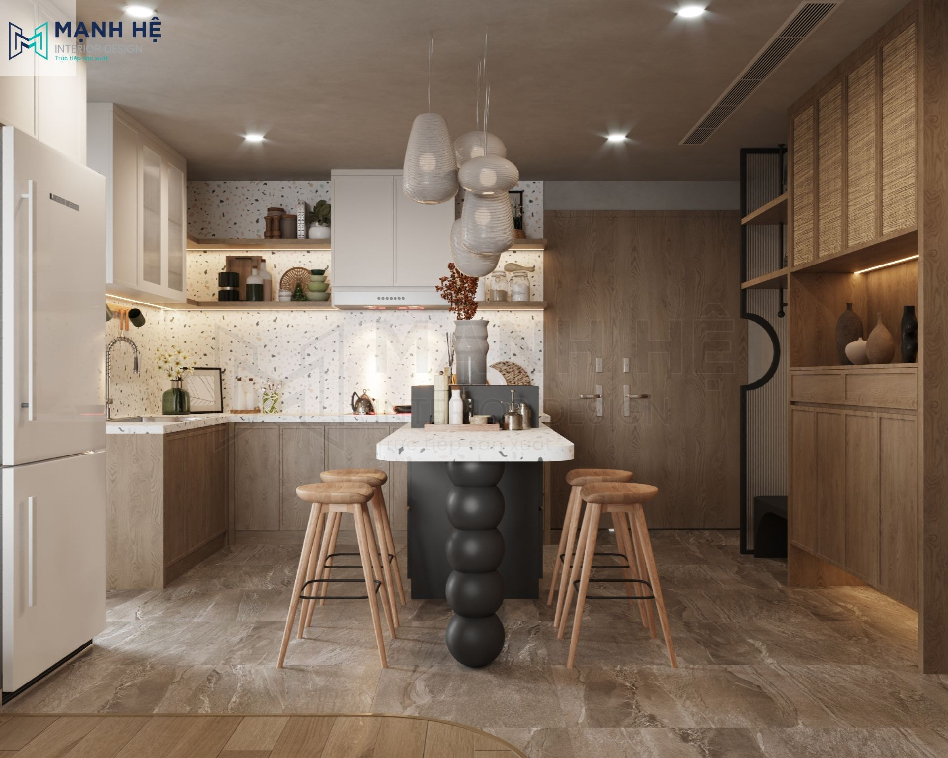 Phòng bếp có gam màu sắc nổi bật và thu hút hơn