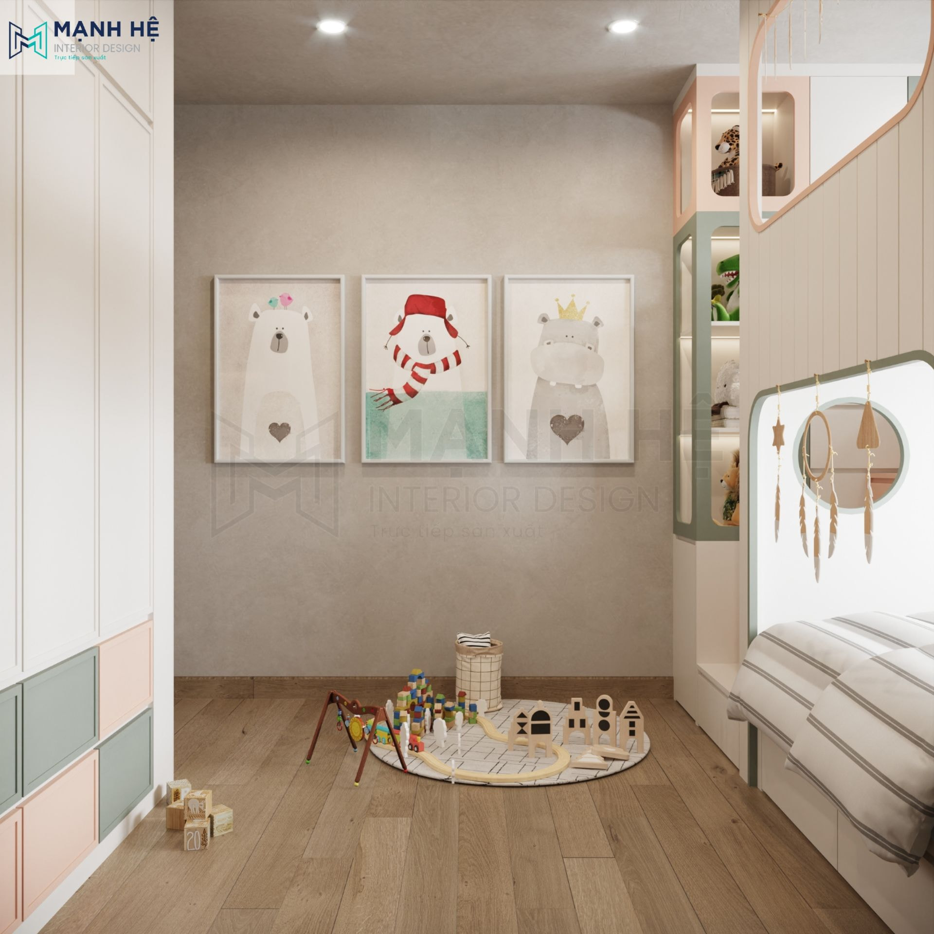 Trang trí thêm tranh treo tường để giúp bé cảm thấy thích thú và sáng tạo hơn
