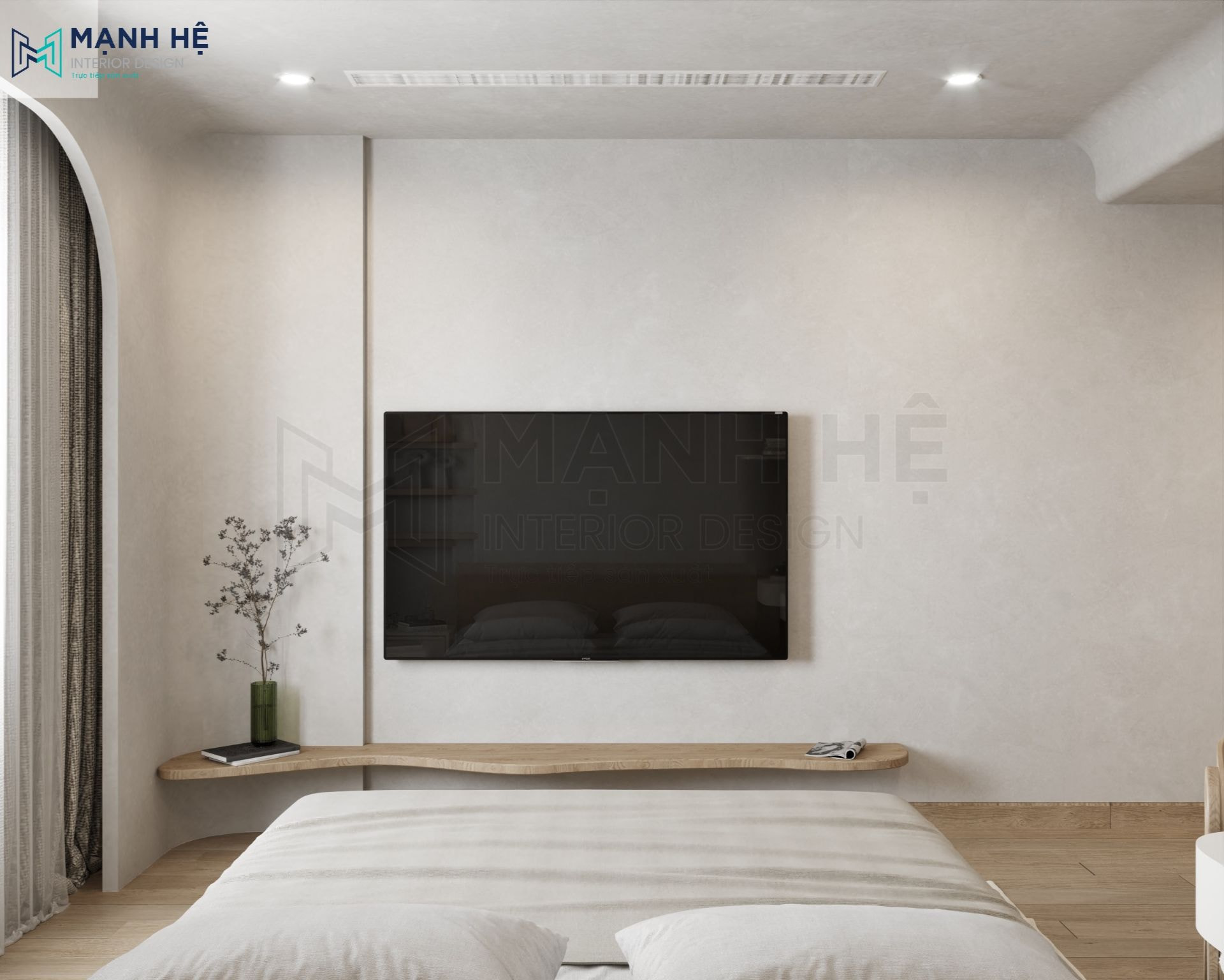 Vẫn là tiêu chí đơn giản và đầy đủ kệ đặt tivi cũng được bố trí không quá cầu kì