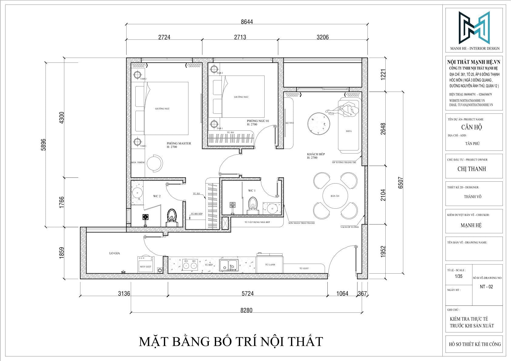 Bản vẽ mặt bằng bố trí nội thất do Mạnh Hệ thực hiện
