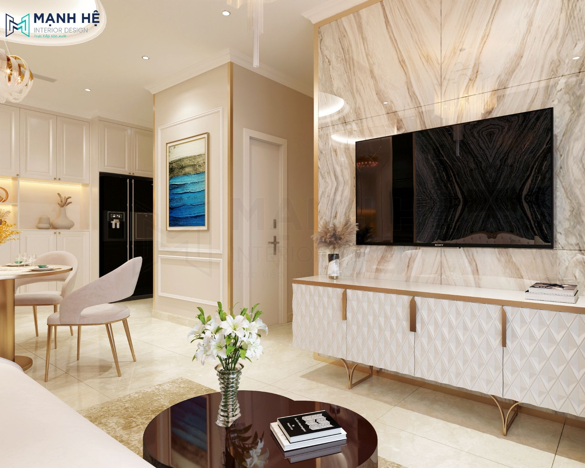 Không gian phòng khách sẽ nối liền phòng ăn - phòng bếp