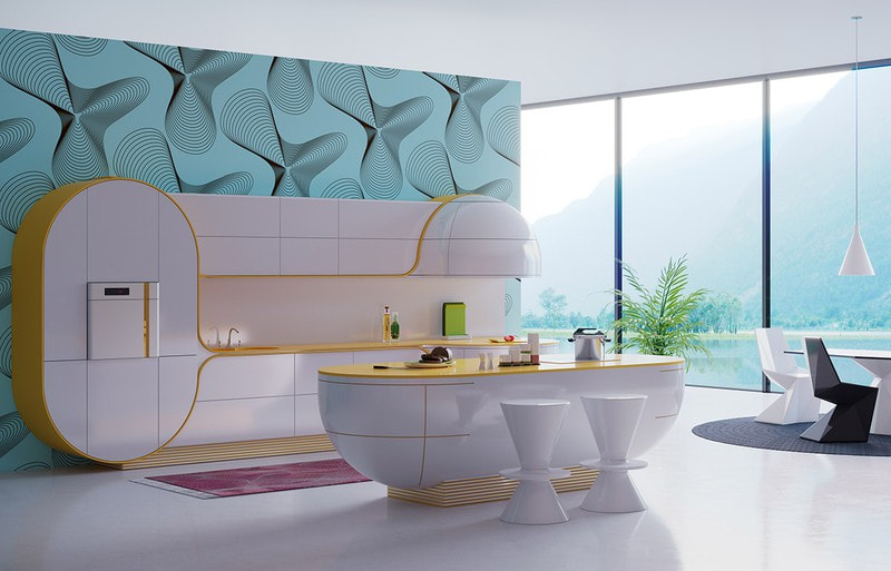 Ấn tượng với bàn đảo bếp có kiểu dáng thiết kế và màu sắc mới lạ