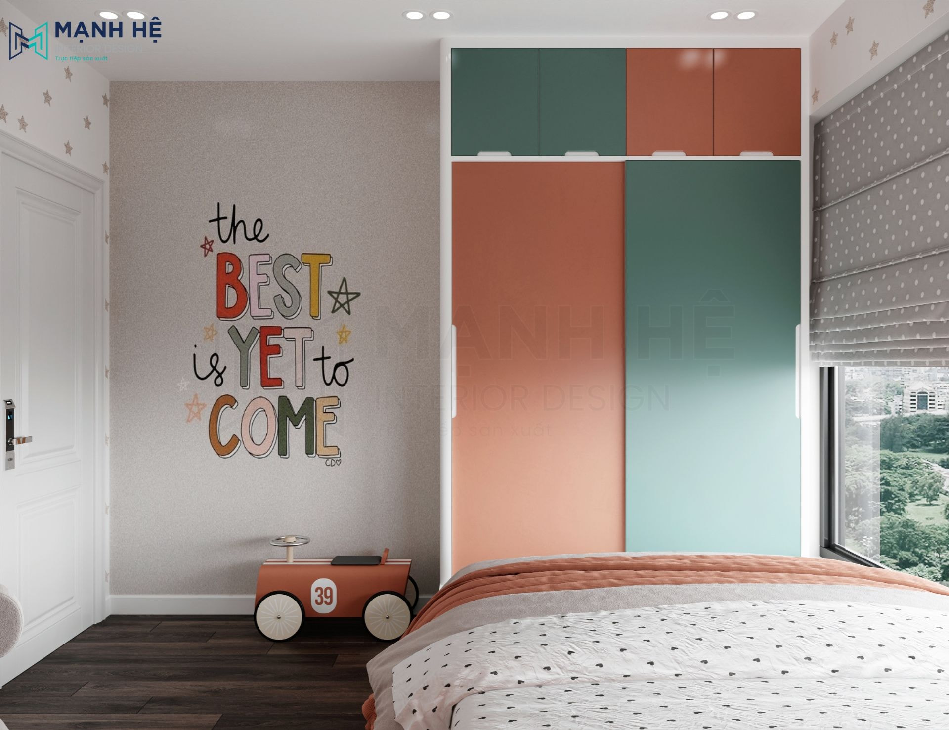 Tủ quần áo cánh lùa tích hợp vào giường ngủ dạng bục