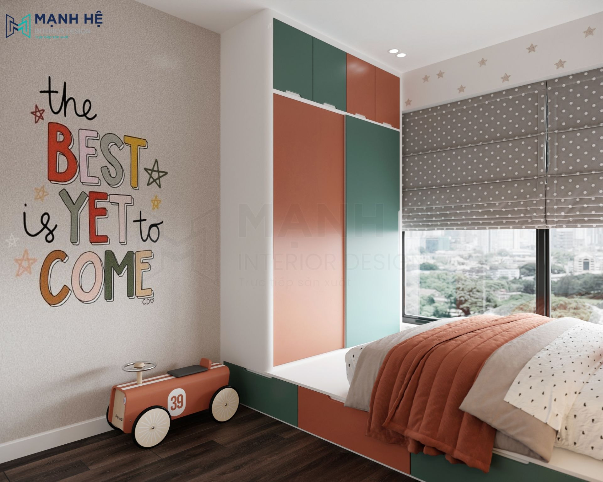Giấy dán tường họa tiết năng động, dễ thương