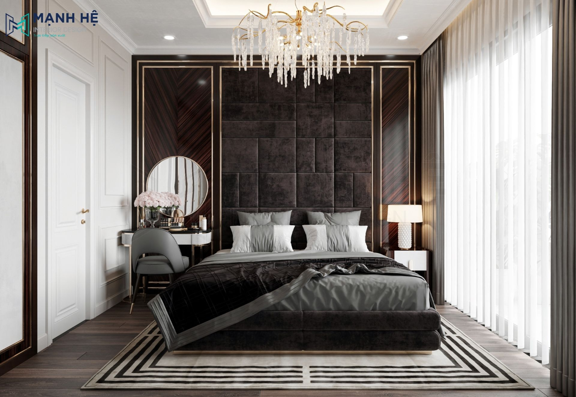 Phòng ngủ master với sự kết hợp giữa phong cách tân cổ điển và phong cách Luxury