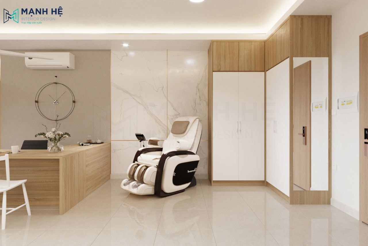 Bố trí thêm chiếc ghế maxa hiện đại và tiện lợi giúp giải tỏa căng thằng sau những giờ làm việc mệt mỏi