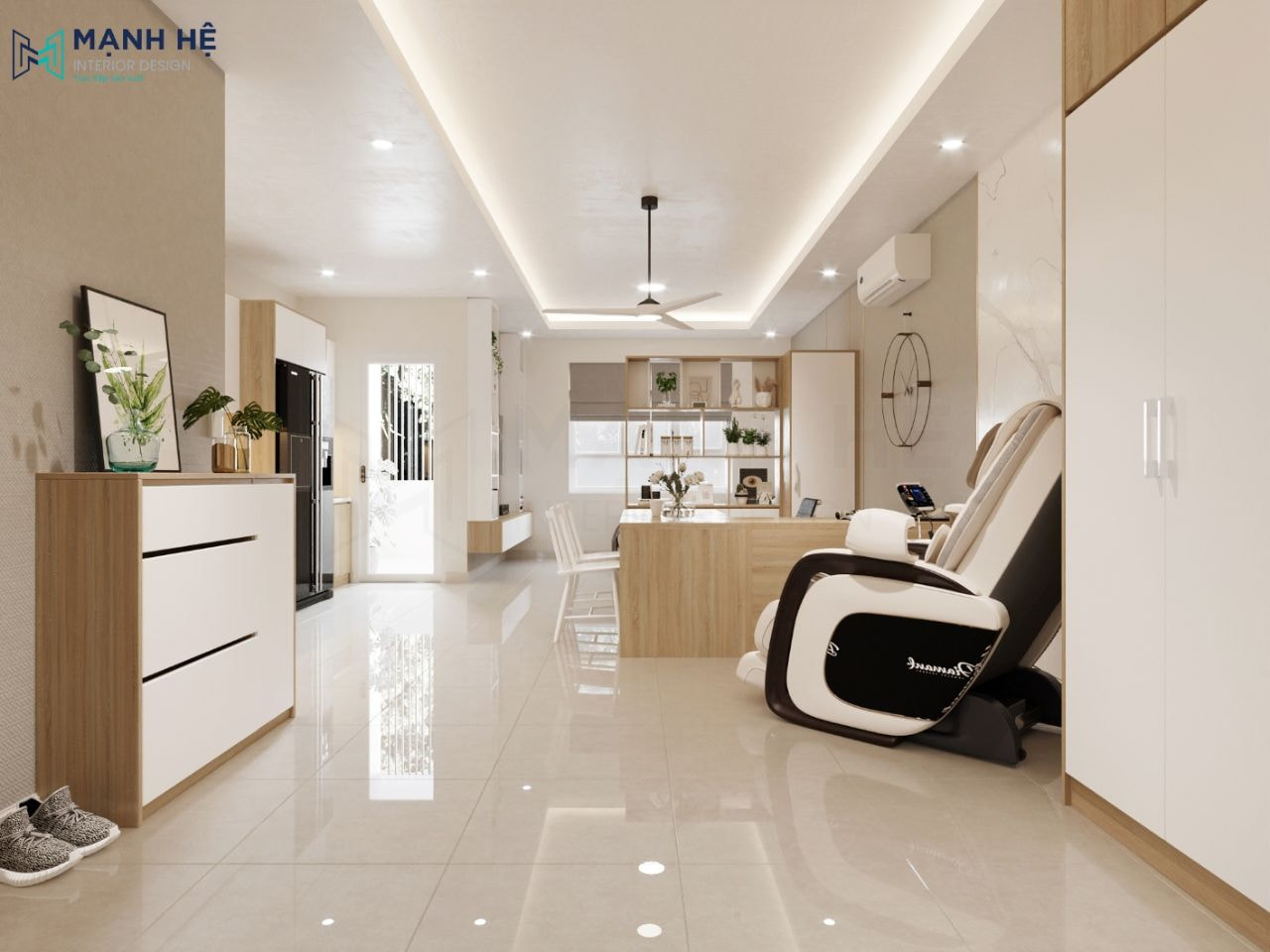 Một lối thiết kế mở xuyên suốt các không gian với nhau tạo sự thông thoáng
