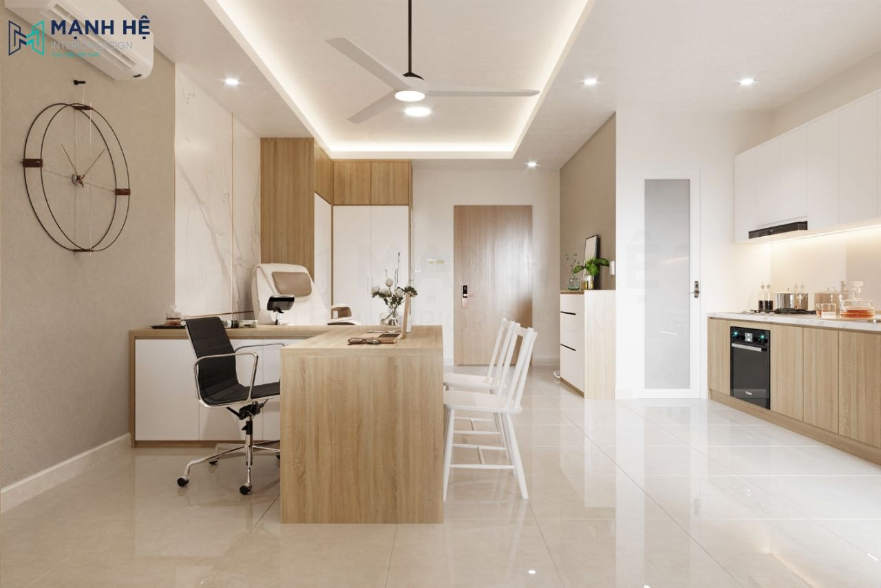 Thiết kế nội thất chung cư gam màu kem be nhẹ nhàng và tinh tế
