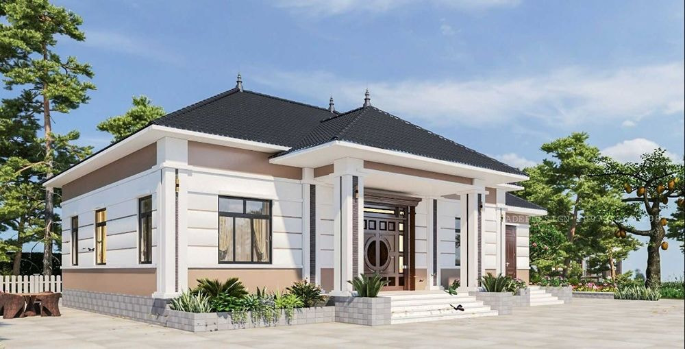 Thiết kế nhà cấp 4 mái Thái 3 phòng ngủ 5x20 thiết kế kết cấu bền vững