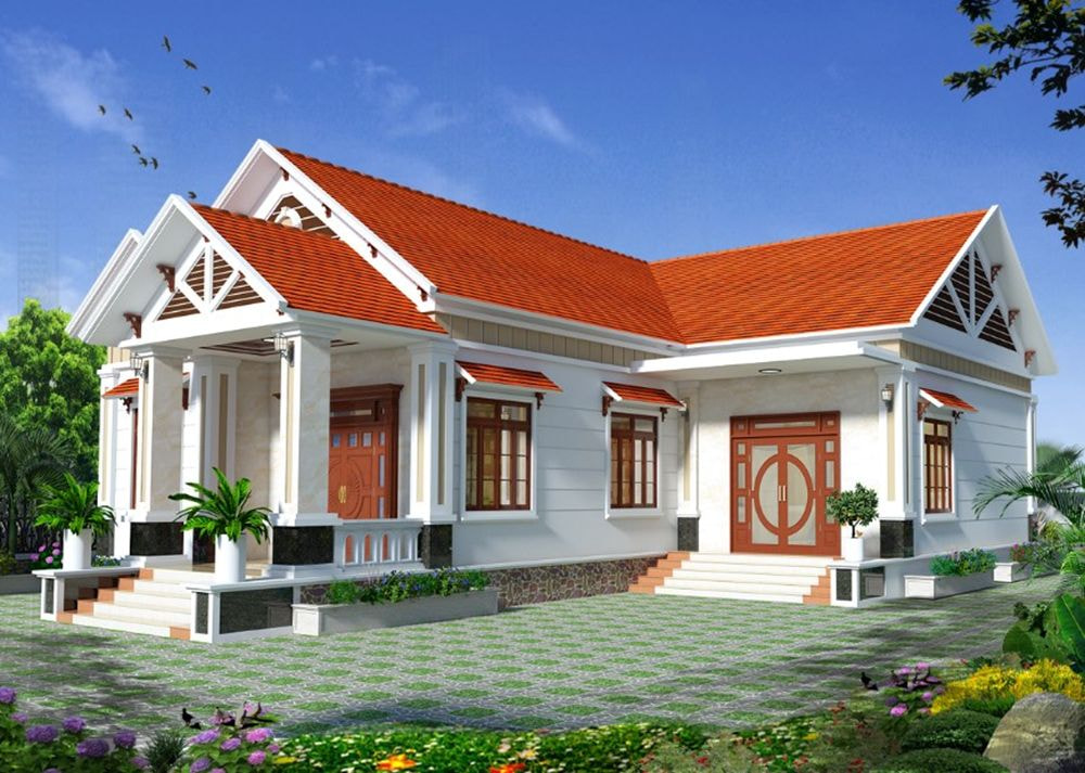 Thiết kế nhà cấp 4 mái Thái tận dụng không gian hình chữ L
