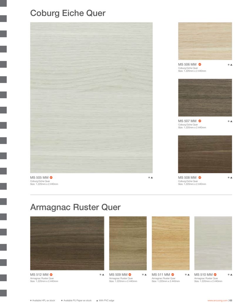 mã melamine An Cường 505 506 507 508 509 510 511 512mm