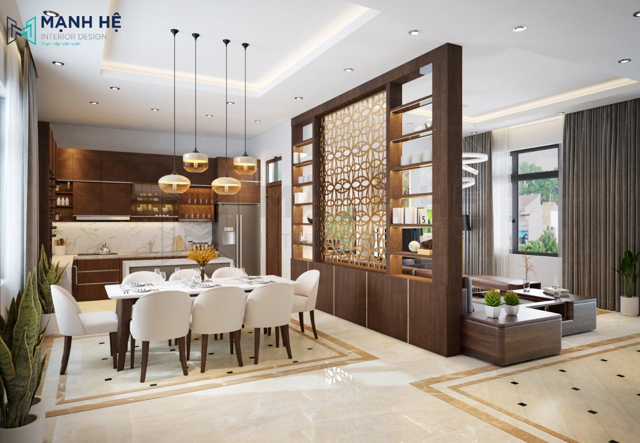 Toàn bộ không gian phòng khách và phòng bếp
