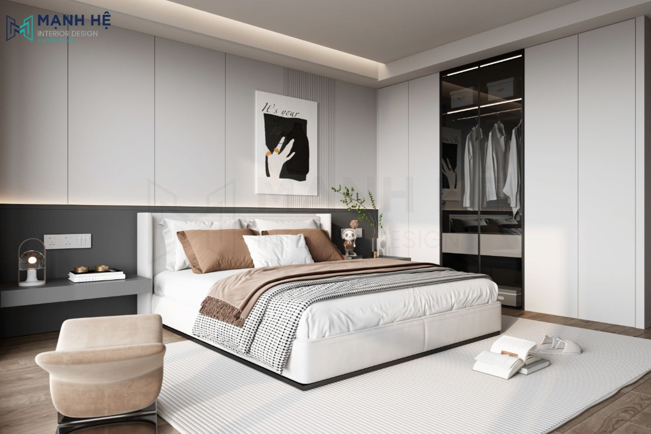 Sử dụng hệ tủ quần áo cánh mở lớn cao đụng trần kết hợp cánh kính