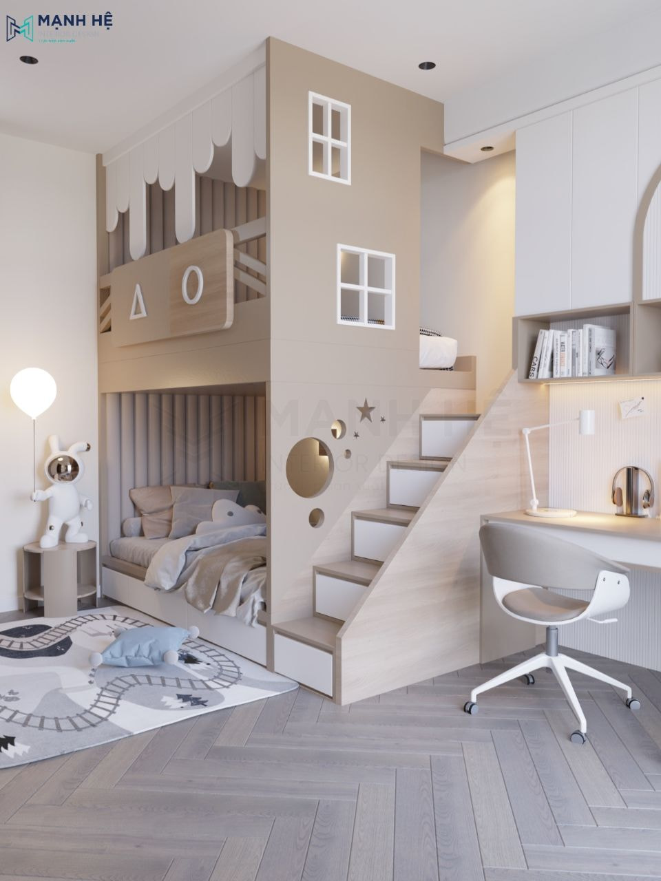 Thiết kế giường tầng trẻ em bằng MDF