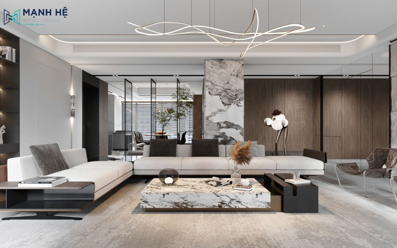 Không gian phòng khách rộng lớn của chung cư 135m2 cao cấp