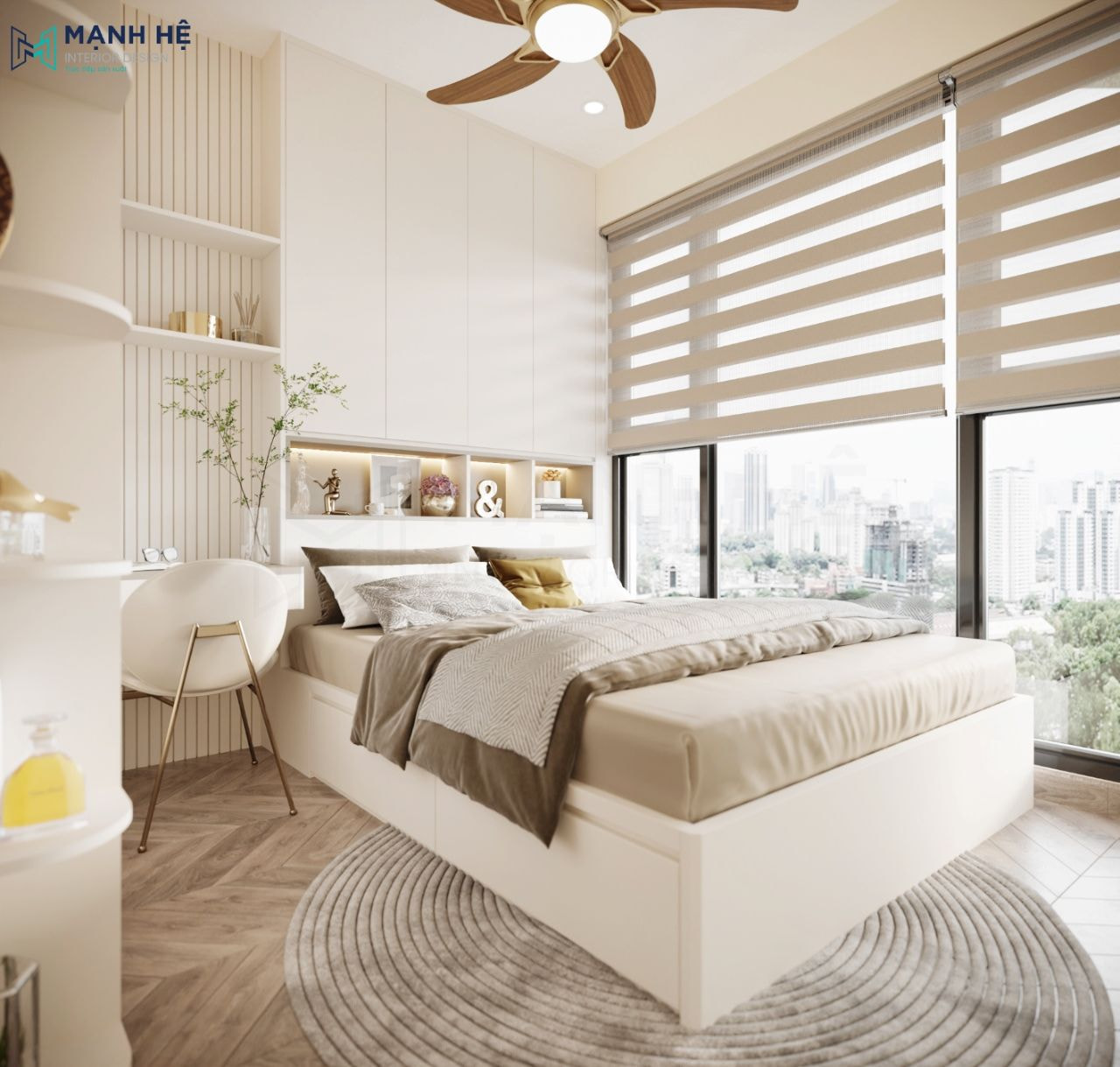 Nội thất full màu trắng giúp căn phòng trở nên nhẹ nhàng và thánh thoát